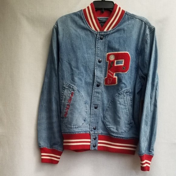 Polo Ralph Lauren Blue Denim Letterman Jacket NWT